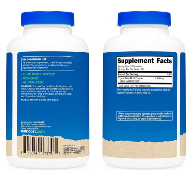 Nutricost Made With Organic Beet Root 2400 mg Capsules